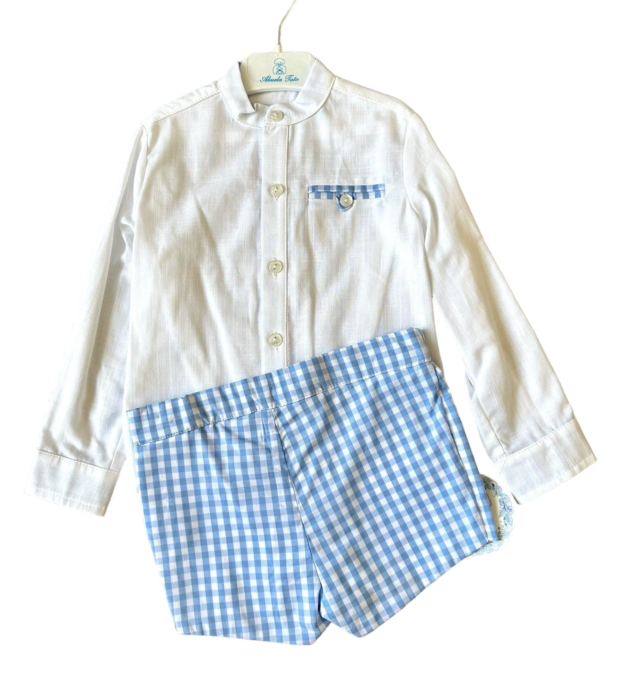CLEARANCE SALE Abuela Tata  - Boys Blue Gingham Shorts Set 12m
