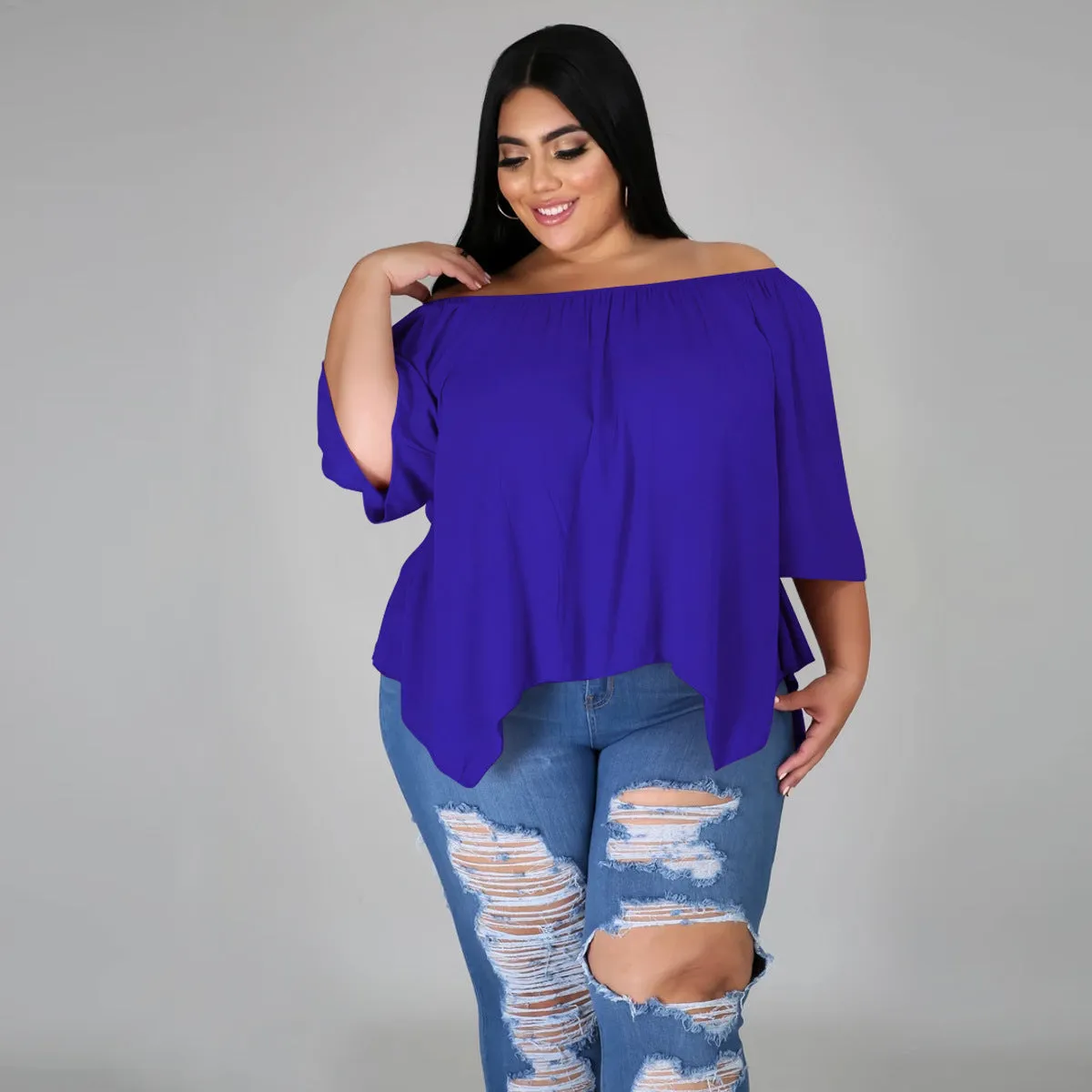 Cotton sleeve stretch irregular T-shirt AY1091