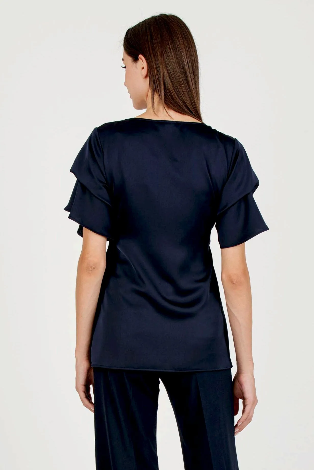 Erica Maternity Blouse with Draped Sleeve Navy